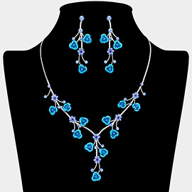 Rhinestone Embellished Rose Flower Cluster Vine Necklace