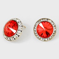 Rivoli Cut Genuine Crystal Round Stud Earrings
