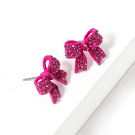 Crystal Rhinestone Pave Bow Stud Earrings