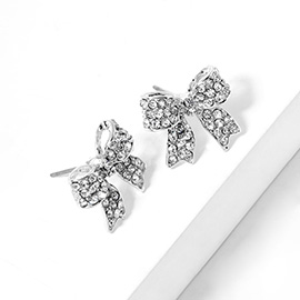 Crystal Rhinestone Pave Bow Stud Earrings