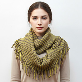 Striped Knit Fringe Infinity Scarf
