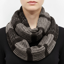 Bold Striped Design Chunky Knit Infinity Scarf
