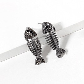 Rhinestone Crystal Paved Fishbone Stud Earrings