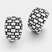Embossed metal half hoop clip on earrings