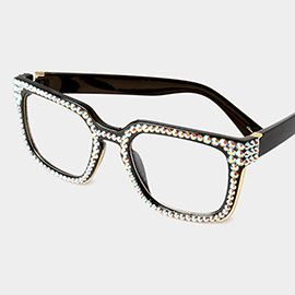 Crystal Embellished Clear Lens Wayfarer Sunglasses