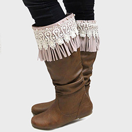 Lace Fringe Trim Faux Suede Boot Cuff Toppers