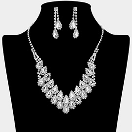 Crystal Rhinestone Teardrop Cluster Necklace