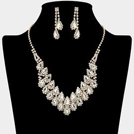 Crystal Rhinestone Teardrop Cluster Necklace