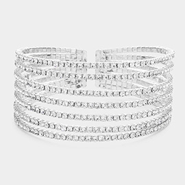 7Rows Split Layered Rhinestone Cuff Bracelet
