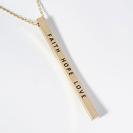 FAITH HOPE LOVE Brass Metal Bar Pendant Necklace