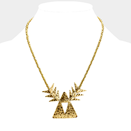 Beaded Cutout Triangle Metal Necklace