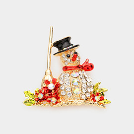 Rhinestone Snowman Pin Brooch