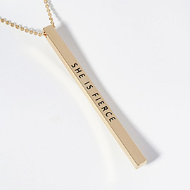 SHE IS FIERCE Brass Metal Bar Pendant Necklace