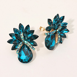 Teardrop Stone Accented Clip on Evening Earrings
