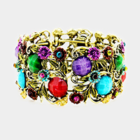 Stone Flower Leaf Cluster Evening Cuff Bracelet