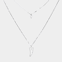Layered Brass Cubic Zirconia Metal Horn Pendants Necklace