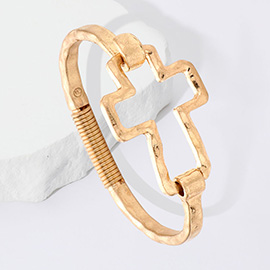 Hammered Open Metal Cross Hook Bracelet
