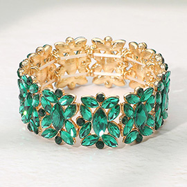 Marquise Floral Oval Crystal Cluster Stretch Evening Bracelet