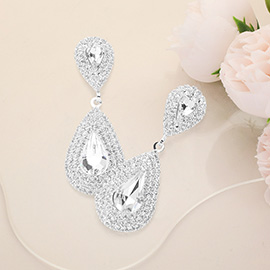 Rhinestone Trim Teardrop Stone Accented Evening Earrings