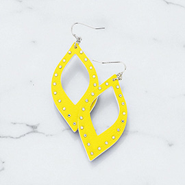 Crystal Embellished Cutout Leather Leaf Earrings