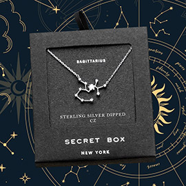 Secret Box _ Sterling Silver Dipped CZ Sagittarius Zodiac Sign Pendant Necklace
