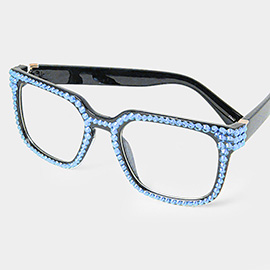 Crystal Embellished Clear Lens Wayfarer Sunglasses