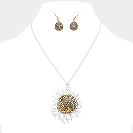 Metal Sand Dollar Coral Pendant Necklace