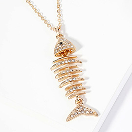 Crystal Pave Fishbone Pendant Necklace