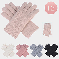 12Pairs - Faux Fur Lining Classic Cable Knit Gloves