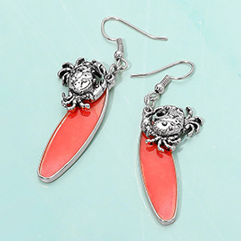Crab Charm Surfboard Dangle Earrings
