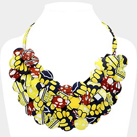 Fabric Covered Button Cluster Collar Statement Necklace