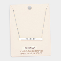 'Blessed' Horizontal Metal Bar Pendant Necklace
