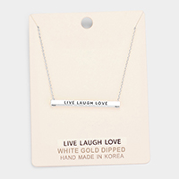 'Live Laugh Love' Horizontal Metal Bar Pendant Necklace