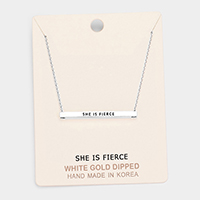 'She Is Fierce' Horizontal Metal Bar Pendant Necklace