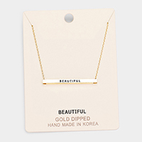 'Beautiful' Horizontal Metal Bar Pendant Necklace