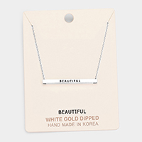 'Beautiful' Horizontal Metal Bar Pendant Necklace