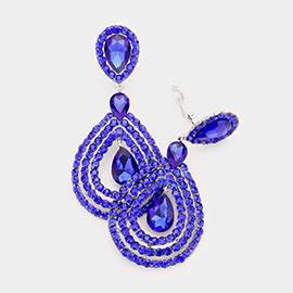 Crystal Pave Trimmed Teardrop Clip On Earrings