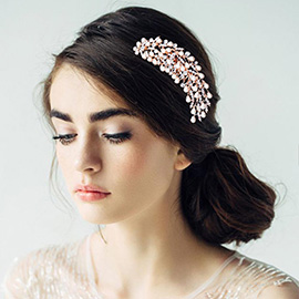 Round Crystal Pearl Floral Leaf Vine Hair Comb