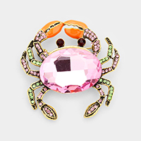 Glass Crystal Rhinestone Pave Crab Brooch