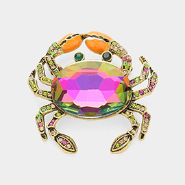 Glass Crystal Rhinestone Pave Crab Brooch