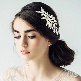 Crystal Rhinestone Pave Leaf Vine Hair Comb