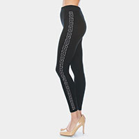 Greek Pattern Rhinestone Pave Detail Lines Leggings