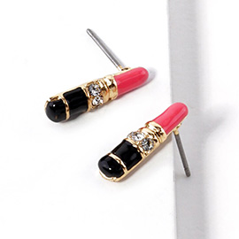 Crystal Stone Paved Lipstick Stud Earrings