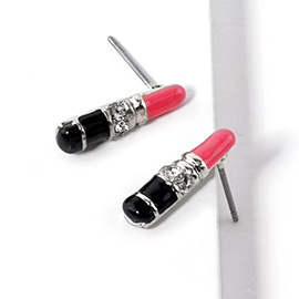 Crystal Stone Paved Enamel Lipstick Stud Earrings
