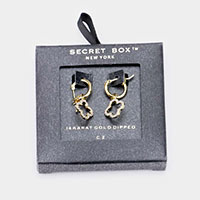 Secret_Box - 14K Gold Dipped CZ Clover Drop Pin Catch Earrings 