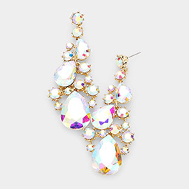 Pear Crystal Rhinestone Vine Evening Earrings