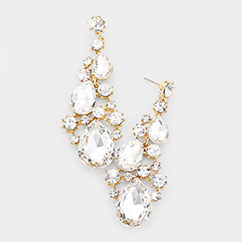 Pear Crystal Rhinestone Vine Evening Earrings