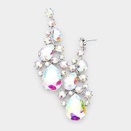 Pear Crystal Rhinestone Vine Evening Earrings