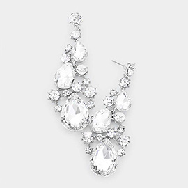 Pear Crystal Rhinestone Vine Evening Earrings
