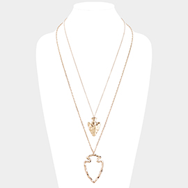 Metal Cutout Pendant Layered Necklace  